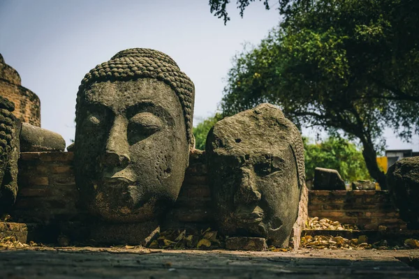 タイ遺跡とアユタヤ歴史公園のアンティーク世界中からの観光客仏崩壊 — ストック写真