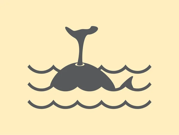 Wasserwelle Mit Wal Symbol Vektor Symbol — Stockvektor