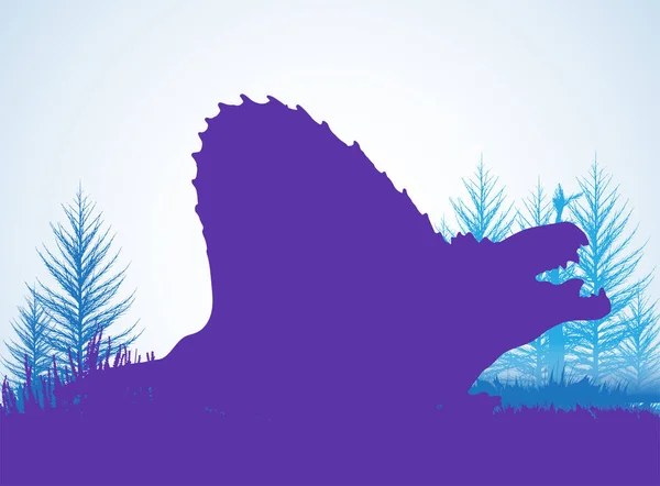 Dimetrodon Dinossauros Silhuetas Ambiente Pré Histórico Sobreposição Camadas Banner Fundo — Vetor de Stock