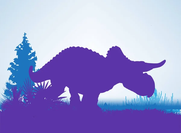 Nasutoceratops Dinosaurs Silhouettes Prehistoric Environment Overlapping Layers Decorative Background Banner — Stockvektor