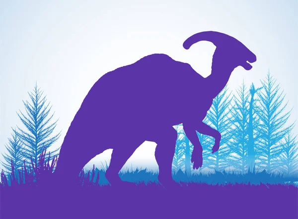 Parasaurolophus Dinosaurs Silhouettes Prehistoric Environment Overlapping Layers Decorative Background Banner — 图库矢量图片