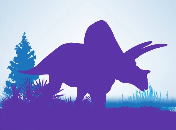 Torosaurus Dinosaurs Silhouettes Prehistoric Environment Overlapping Layers Decorative Background Banner — Stock vektor