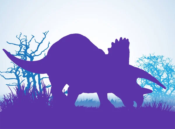 Triceratops Siluetas Dinosaurios Ambientes Prehistóricos Superpuestos Banner Fondo Decorativo Ilustración — Archivo Imágenes Vectoriales