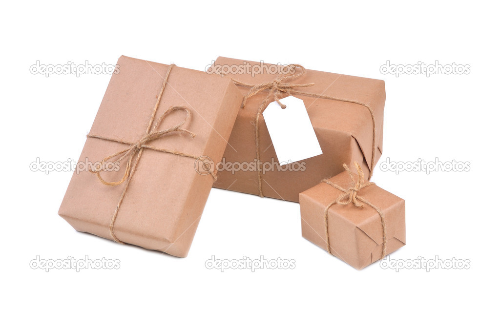 Three brown packages isolated