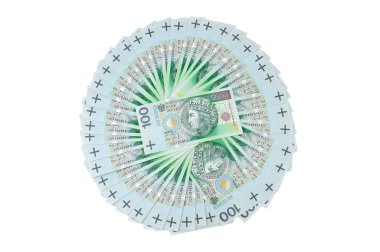 bir daire içinde düzenlenen Polonya Zlotisi banknotlar