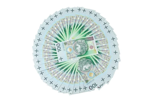 Polish zloty banknotes arranged in a circle — Stock Photo, Image