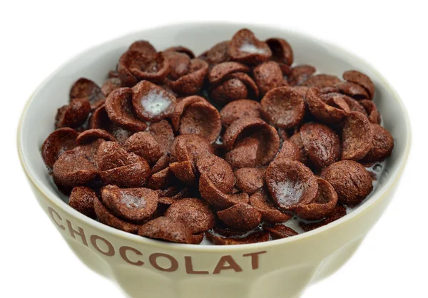 Bowl of chocolate flakes, cereals — Stock Photo, Image
