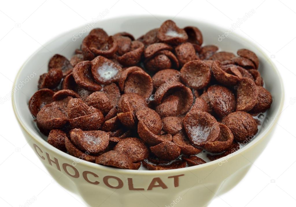Bowl of chocolate flakes, cereals — Stock Photo © kuligssen 13970340