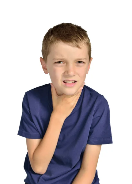 Boy with sore throat sick — Stock Photo, Image