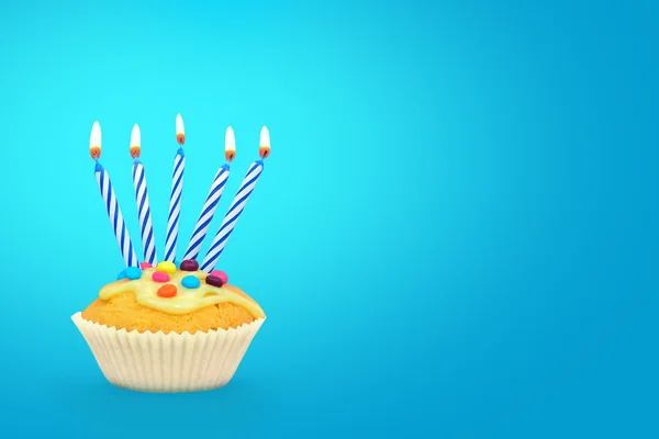 Cupcake d'anniversaire et bougies — Photo