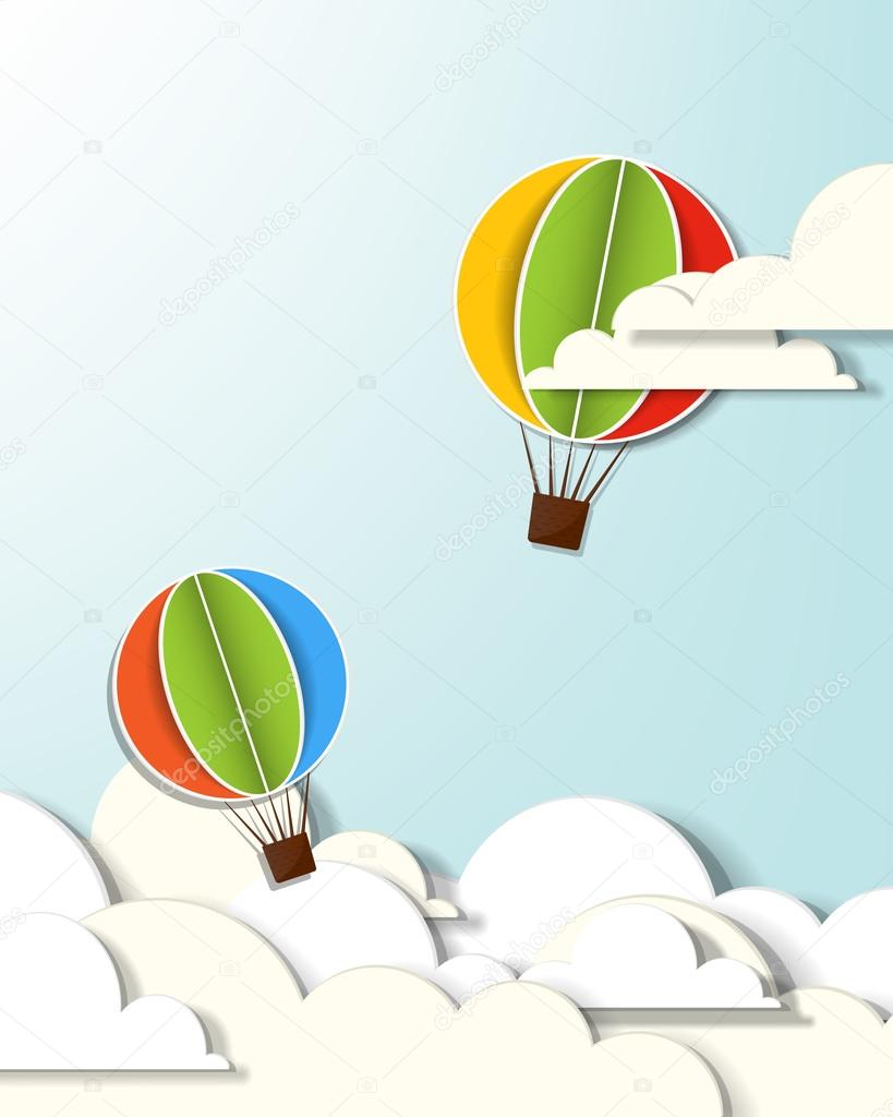 Two hot air balloons in the clouds