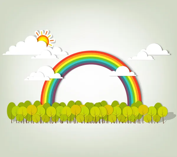 Rainbow over forest — Stock Vector