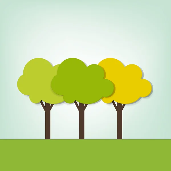 Three trees on the field — Stock Vector