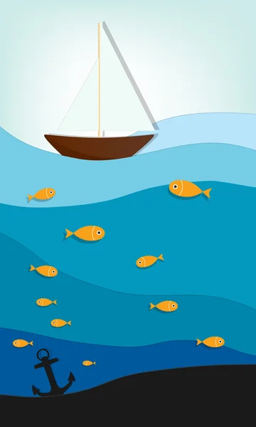 Buque en el mar — Vector de stock