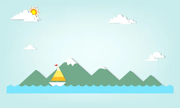dağlar bir arka plan üzerinde tekne