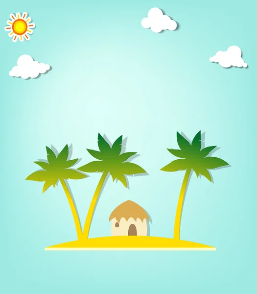 Island with palm trees and hut — Stock Vector