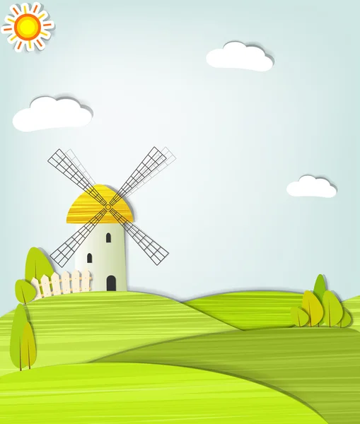 Landscape with a windmill — Stock Vector