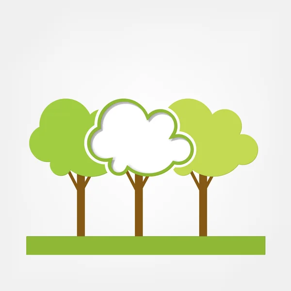 Vector frame. green three trees on the field — Stock Vector