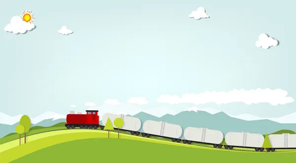 Tren sobre un fondo de montañas — Vector de stock