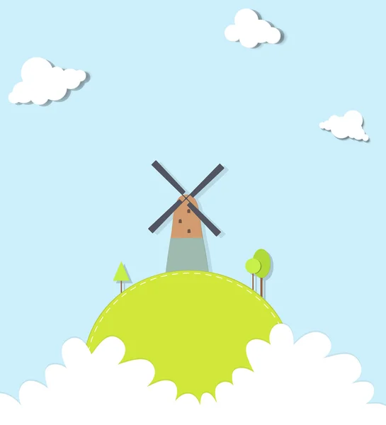 Paysage avec un moulin à vent — Image vectorielle
