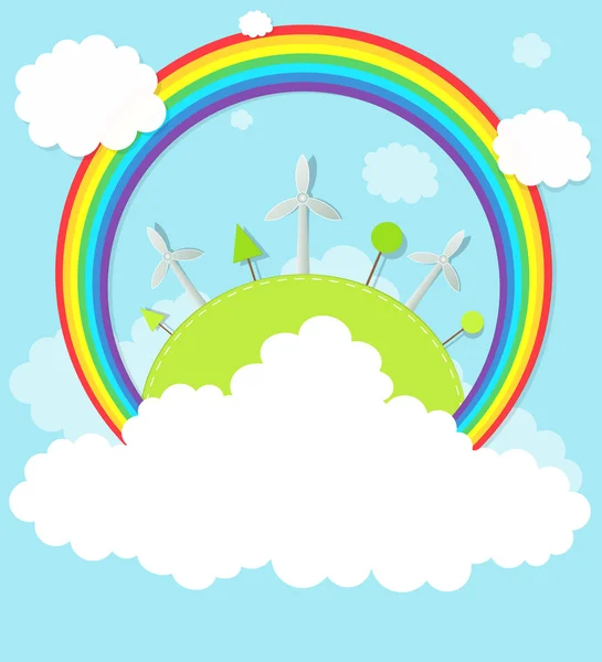 Windmills on a hill in the clouds — Stock Vector