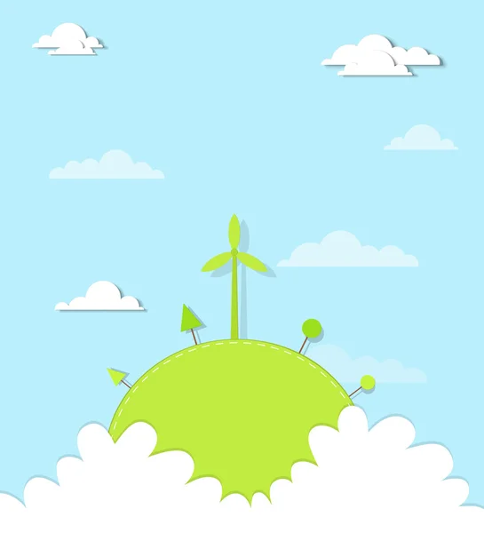 Windmühle auf einem Hügel in den Wolken — Stockvektor