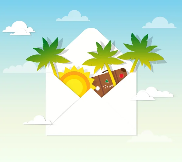 Soleil et palmiers dans le courrier — Image vectorielle