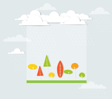 Yağmurda ağaçlarla peyzaj