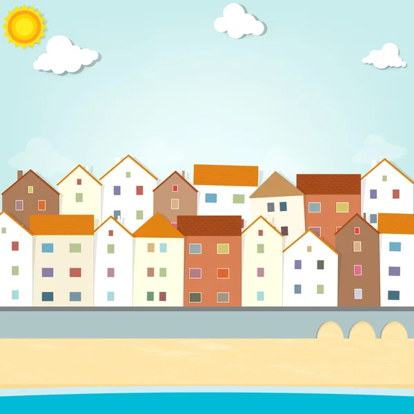 Maisons sur le front de mer — Image vectorielle