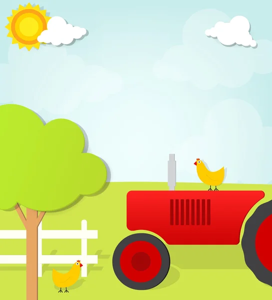 Tractor en la granja — Vector de stock