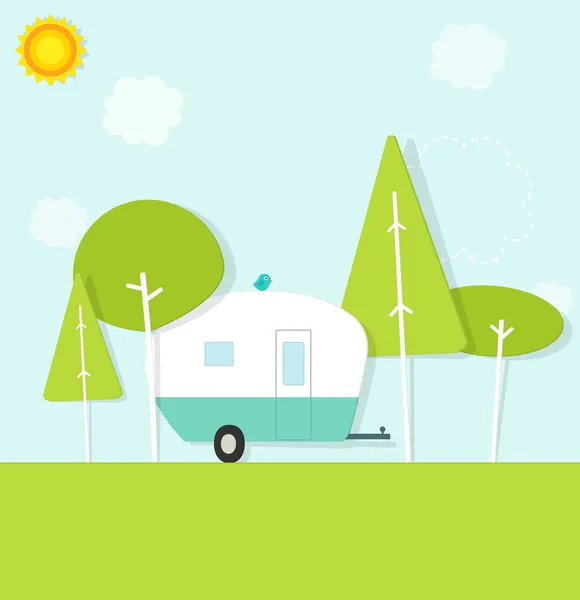 Caravan in the woods — Stock Vector