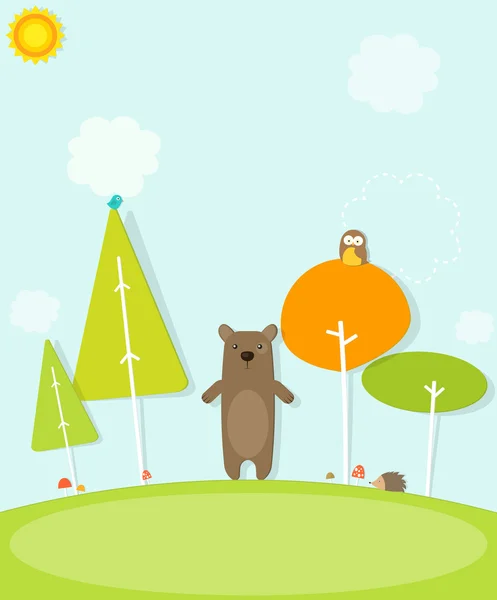 Urso dos desenhos animados na floresta — Vetor de Stock