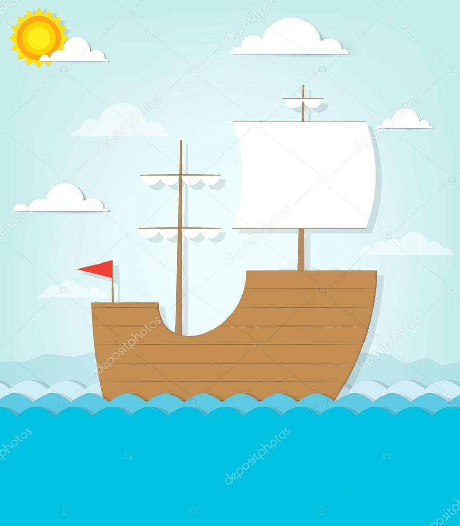 Frigate sails on the sea