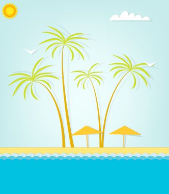 tropikal bir ada cenneti kum plaj ve palmiye ağacı