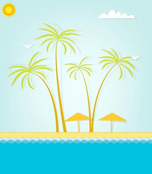 Playa paradisíaca y palmera de una isla tropical — Vector de stock