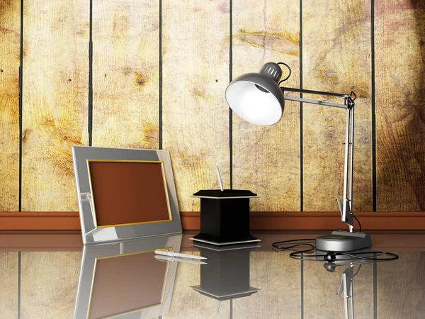 Lamp, photoframe, pens — Stock Photo, Image