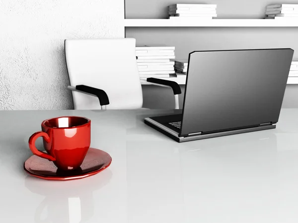 Rote Tasse auf dem Desktop — Stockfoto