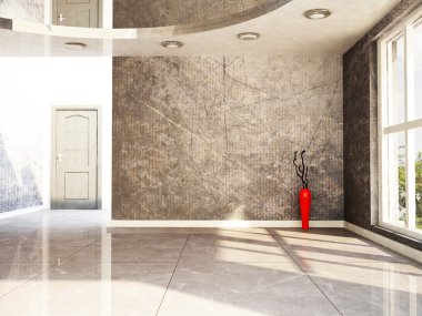 boş odada kırmızı bir vazo