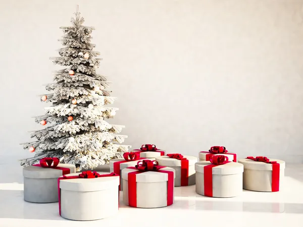 Weihnachtsbaum und Geschenke im Zimmer — Stockfoto