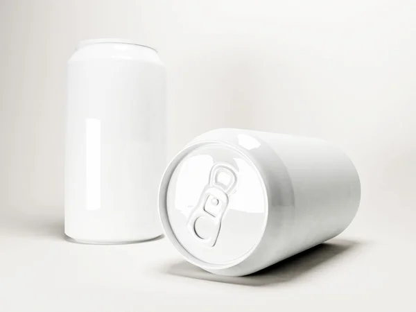 Duas latas brancas em um branco — Fotografia de Stock
