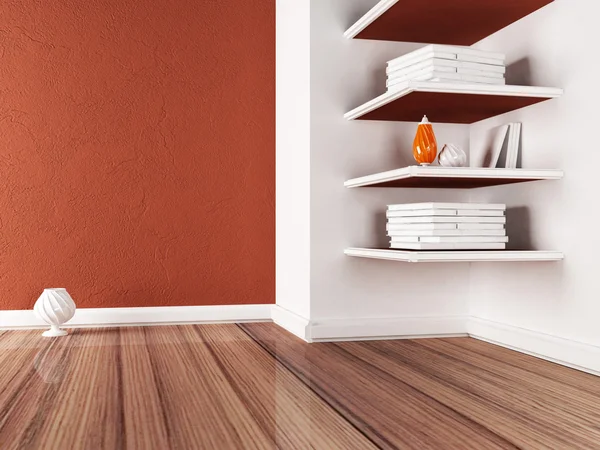 Many shelves with the books and the vases — Stock Photo, Image