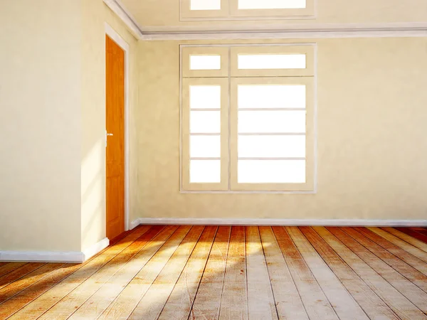 Пустая комната с деревянной дверью и окном — стоковое фото