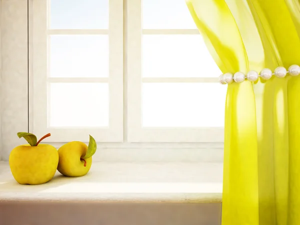 Two apples on the windowsill — Stock Photo, Image