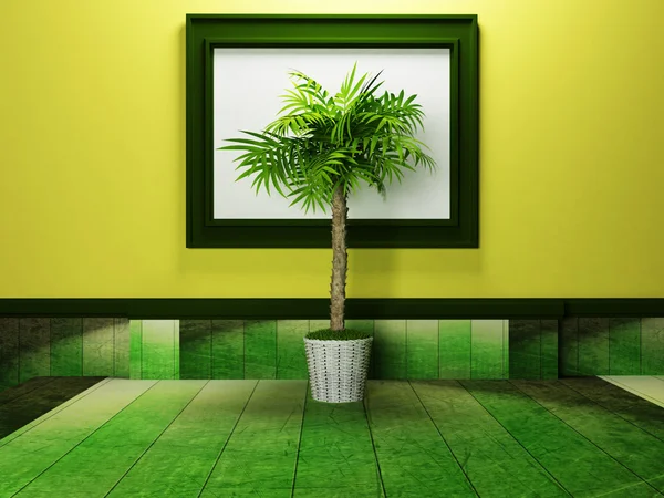 A green palm and a picture in the empty room — Stock Photo, Image