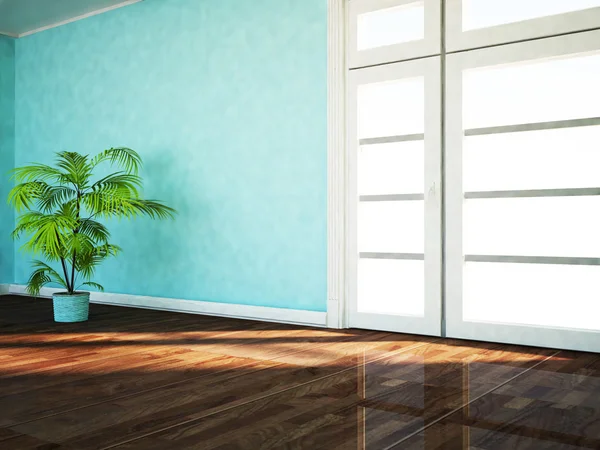 Pencerenin yanında yeşil bir palm — Stok fotoğraf