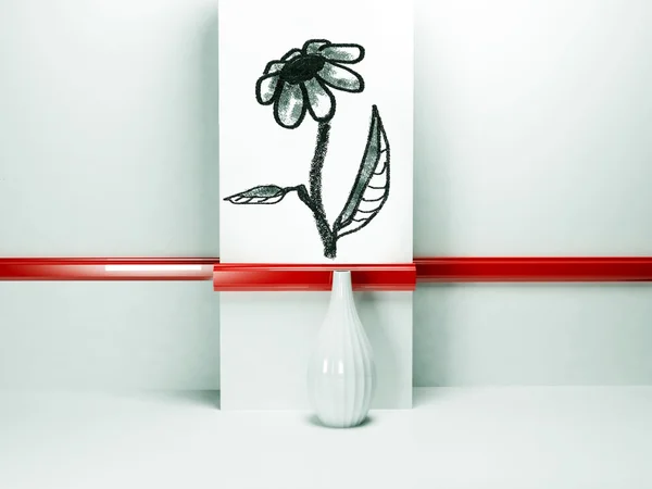 Duvardaki çizim çiçek — Stok fotoğraf