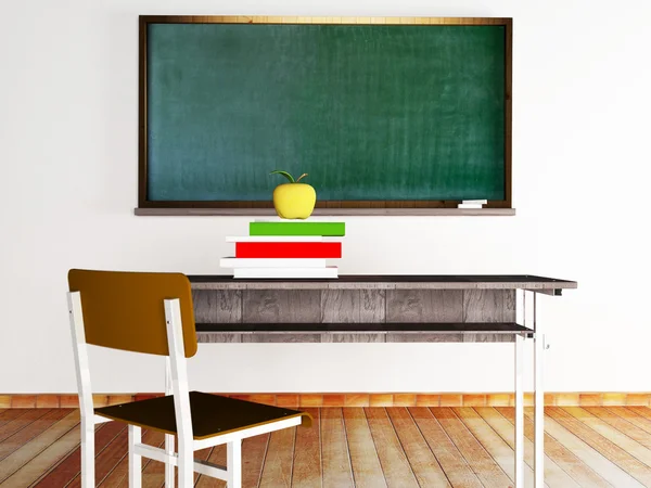 A desk, books, the chair and a board — Stock Photo, Image