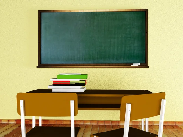 A desk, books, the chairs and a board — Stock Photo, Image