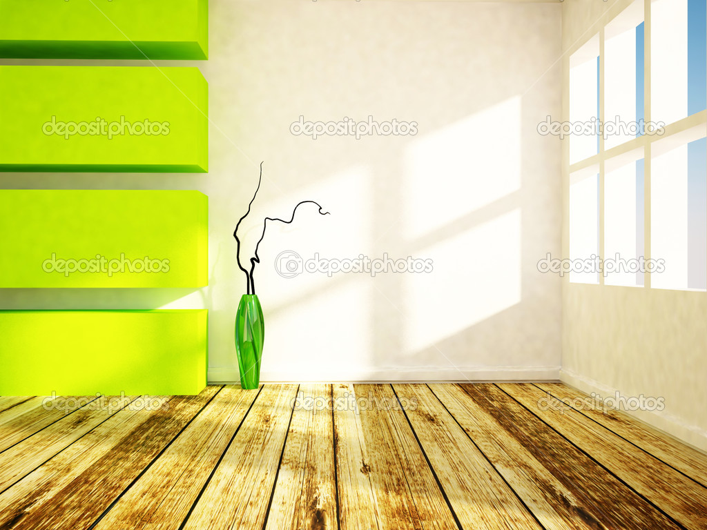 a green vase in the bright room