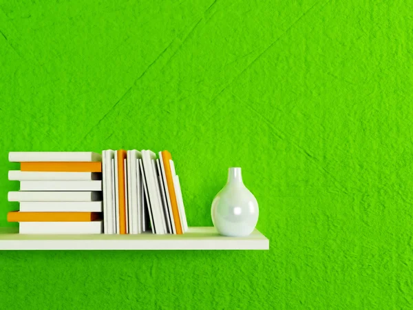 Bookshelf on the wall — Stock Photo, Image